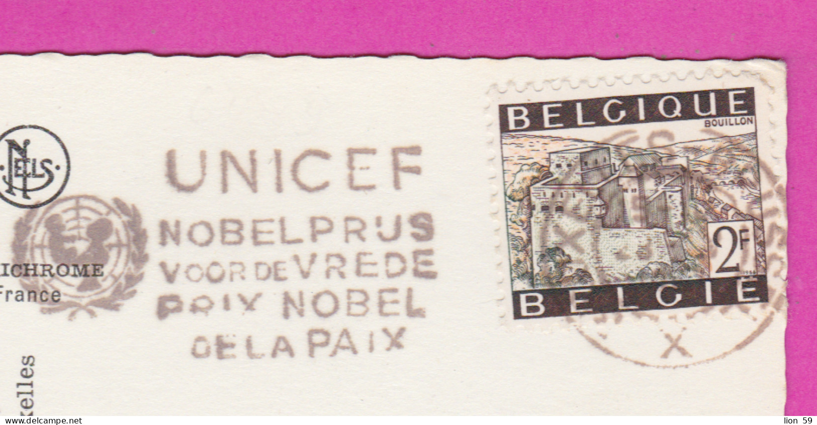 292330 / Belgium Mons - Night La Gare Train Station PC Used (O) 1966 2Fr. Bouillon Castle Flamme UNICEF Prix Nobel - Mons