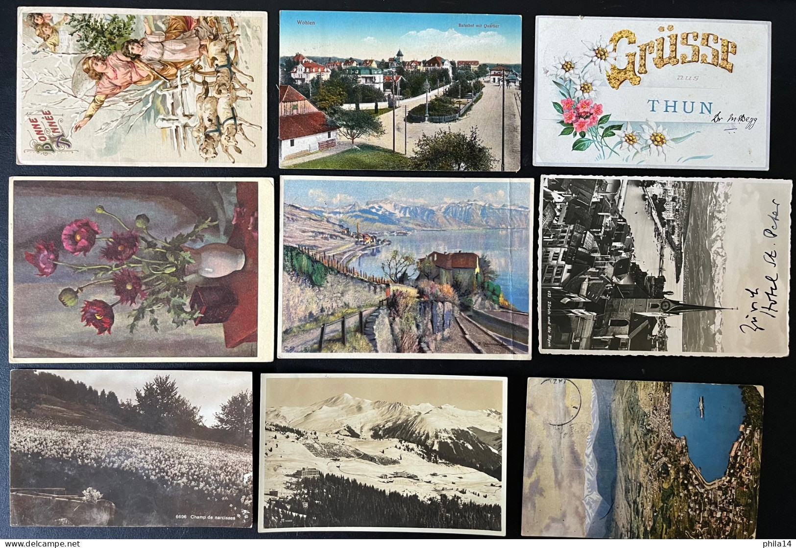 LOT DE 9 CARTES POSTALES SUISSE / THUN ZURICH WOHLEN LUGANOAROSA MONTREUX ... LOT 2 - Wohlen