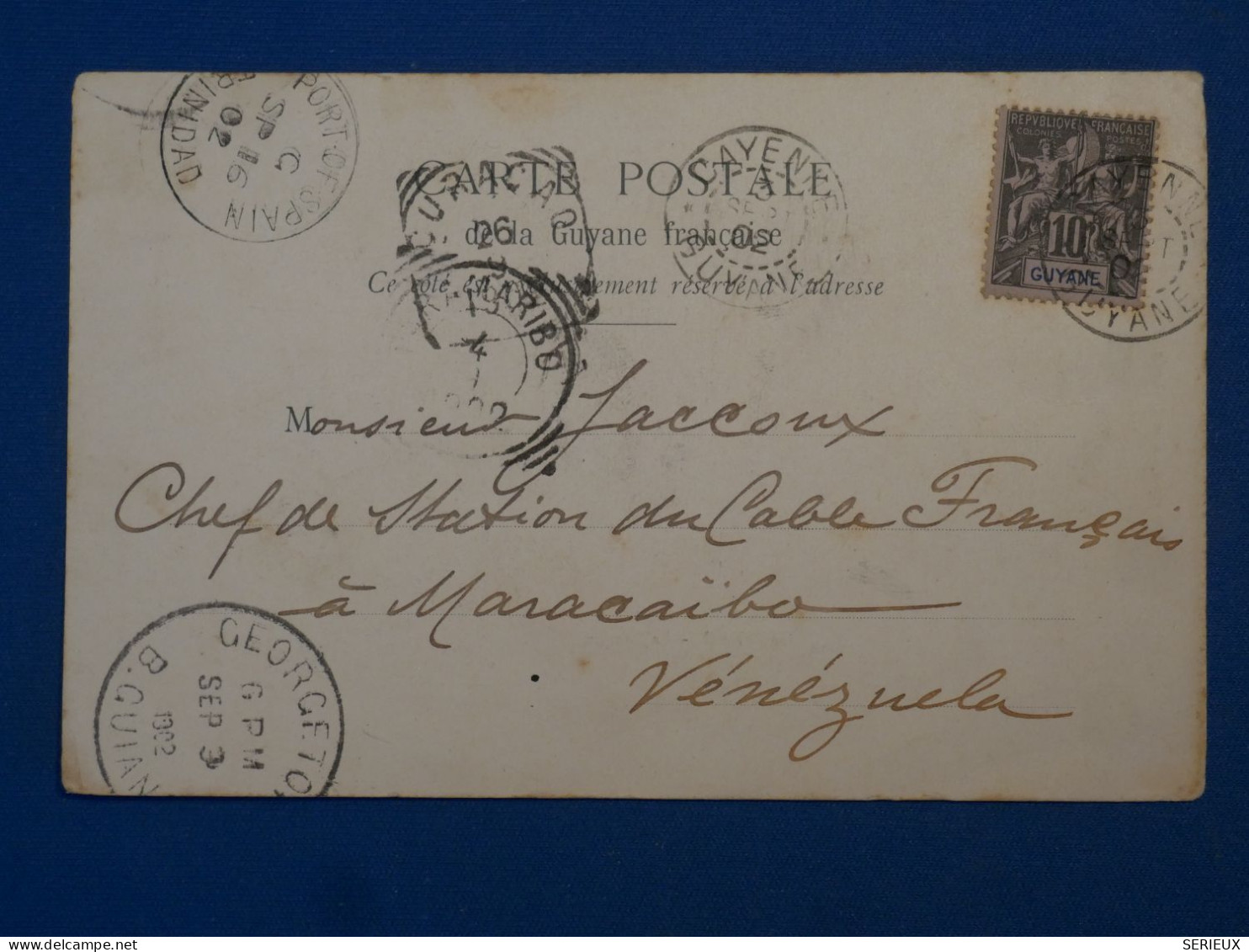 BT11 GUYANNE BELLE CARTE LETTRE  RARE  1902 CAYENNE A  MARACAIBO VENEZUELA +N°34  + AFFRANCH.  INTERESSANT++ - Lettres & Documents