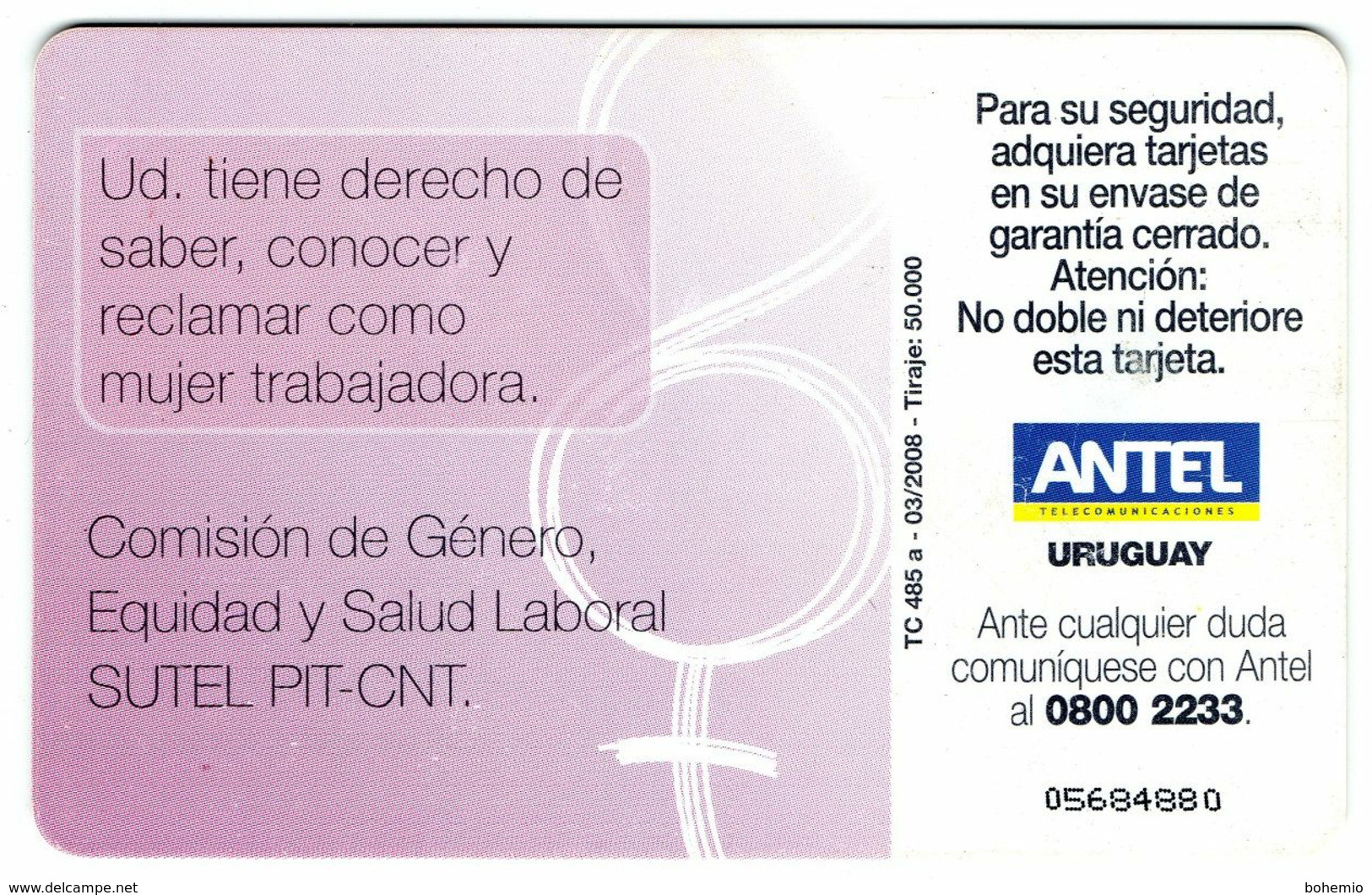 Uruguay TC485a -8 De Marzo Dia Internacional De La Mujer- 50.000 - Uruguay