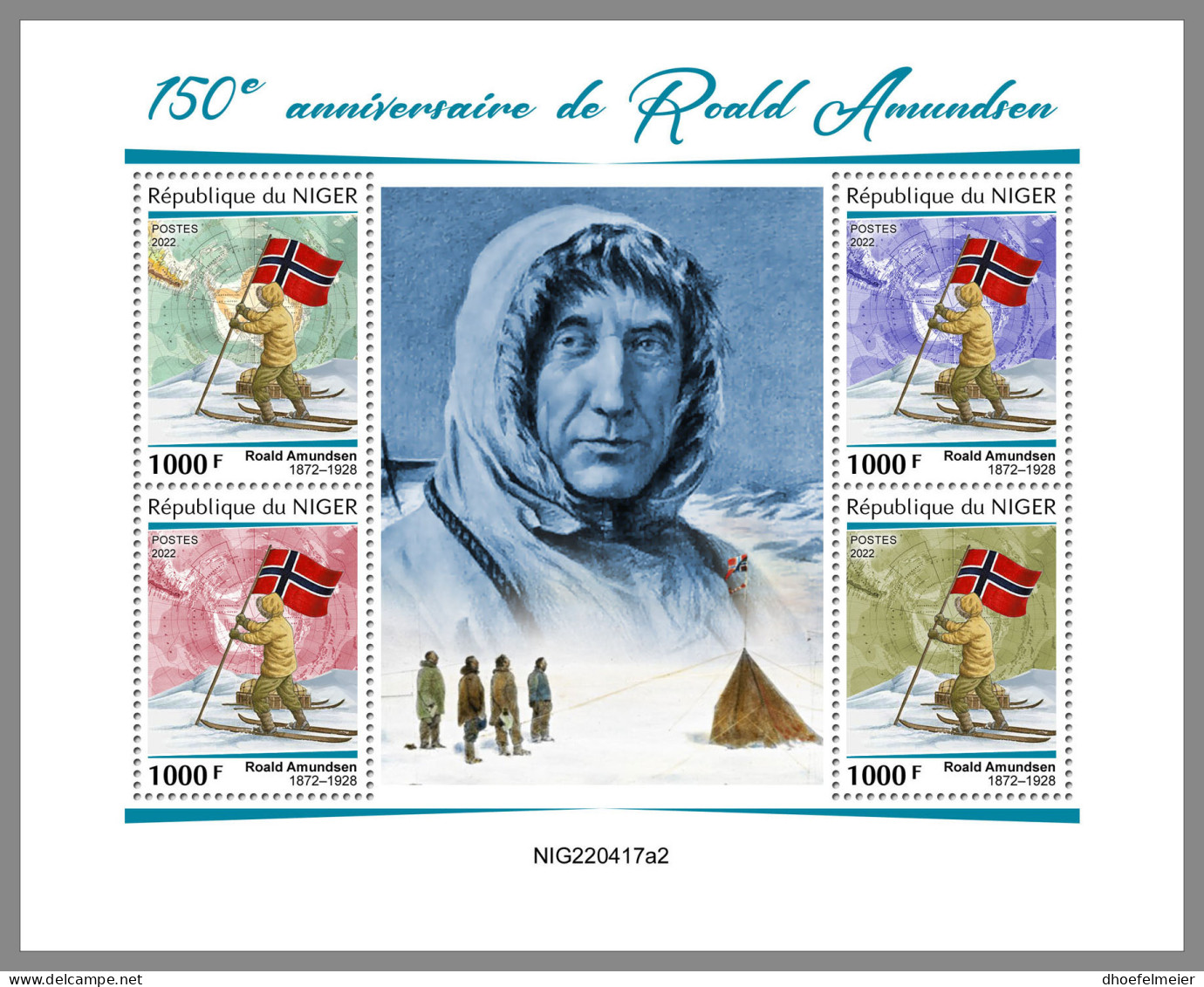 NIGER 2022 MNH Roald Amundsen M/S - OFFICIAL ISSUE - DHQ2322 - Polar Explorers & Famous People