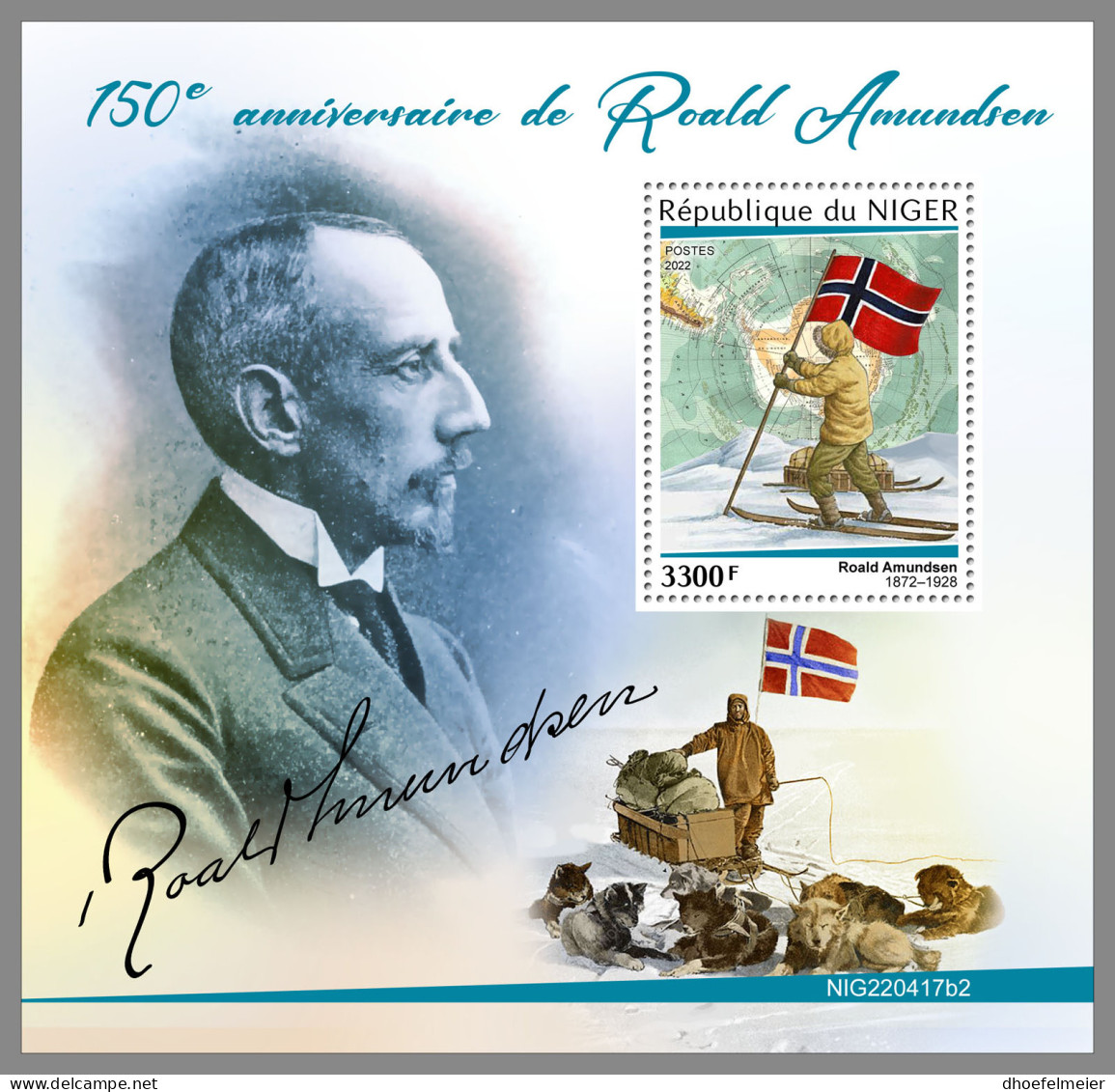 NIGER 2022 MNH Roald Amundsen S/S - IMPERFORATED - DHQ2322 - Polar Explorers & Famous People