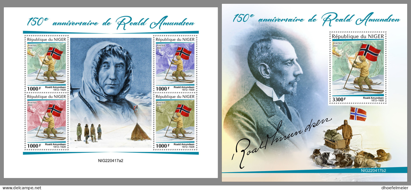 NIGER 2022 MNH Roald Amundsen M/S+S/S - IMPERFORATED - DHQ2322 - Polar Explorers & Famous People