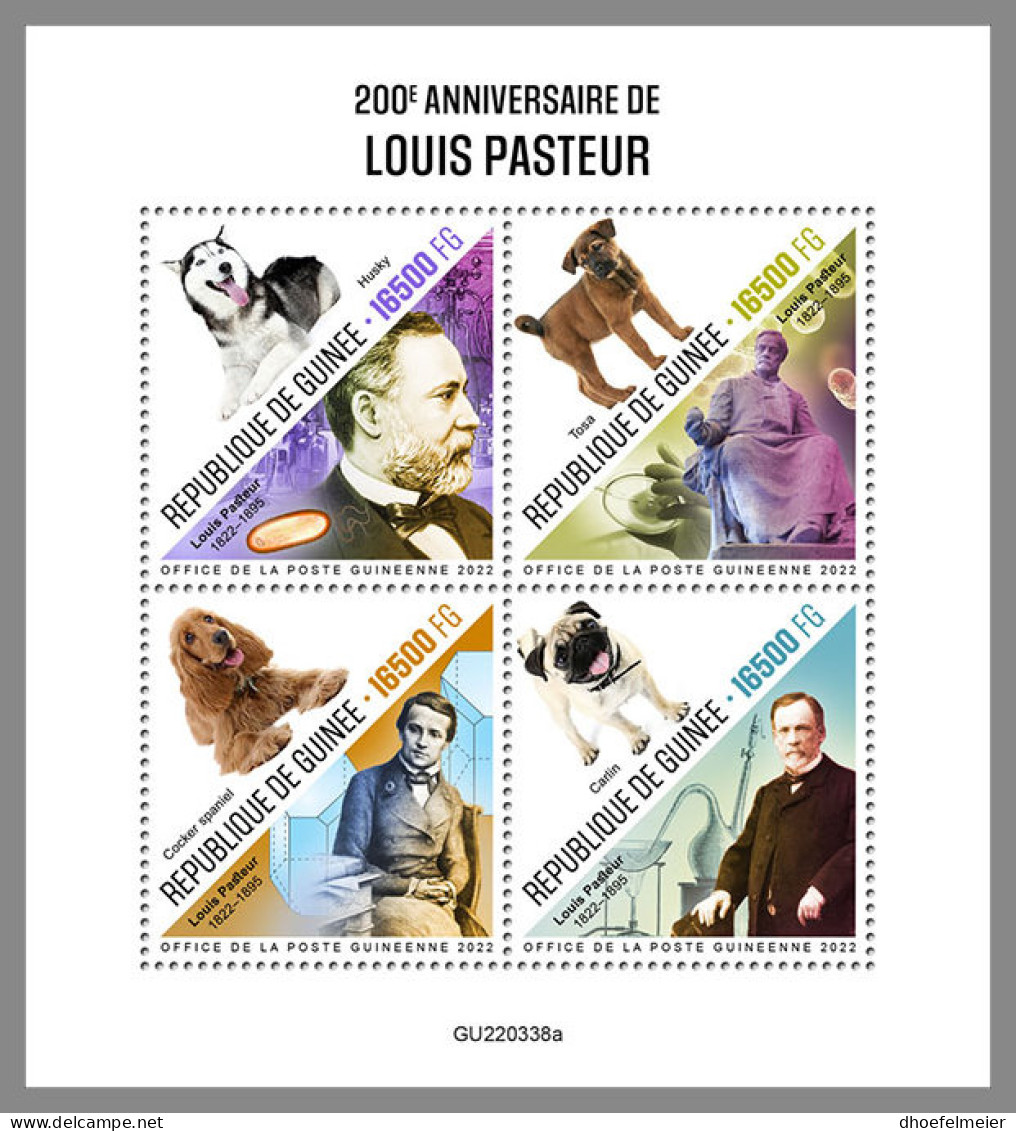 GUINEA REP. 2022 MNH Louis Pasteur Dogs Hunde Chiens M/S - IMPERFORATED - DHQ2322 - Louis Pasteur