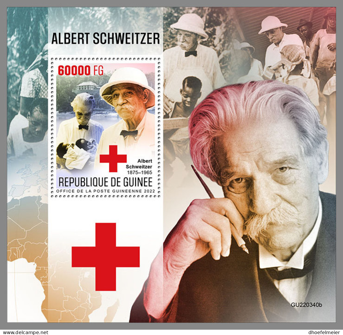 GUINEA REP. 2022 MNH Albert Schweitzer Red Cross Rotes Kreuz Croix Rouge S/S - IMPERFORATED - DHQ2322 - Albert Schweitzer