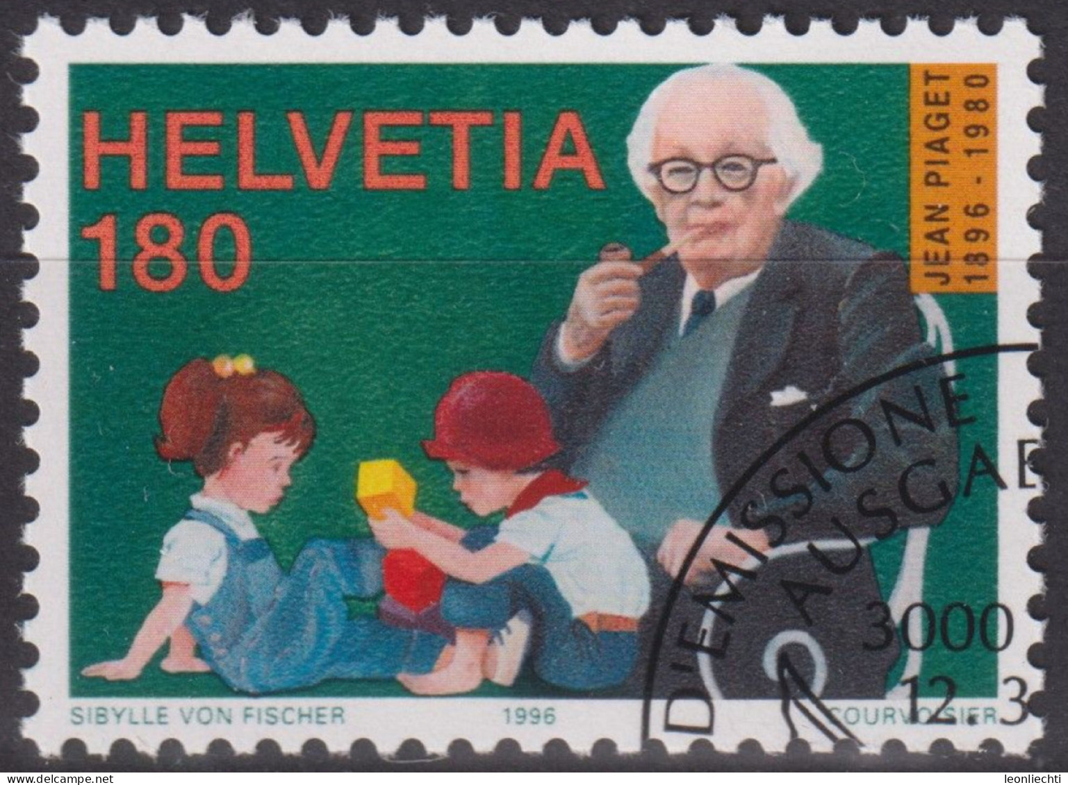 1996 Schweiz  ET, Mi:CH 1575, Yt:CH 1503,  Zum:CH 892, Jean Piaget (1896-1980) Und Spielende Kinder - Gebruikt