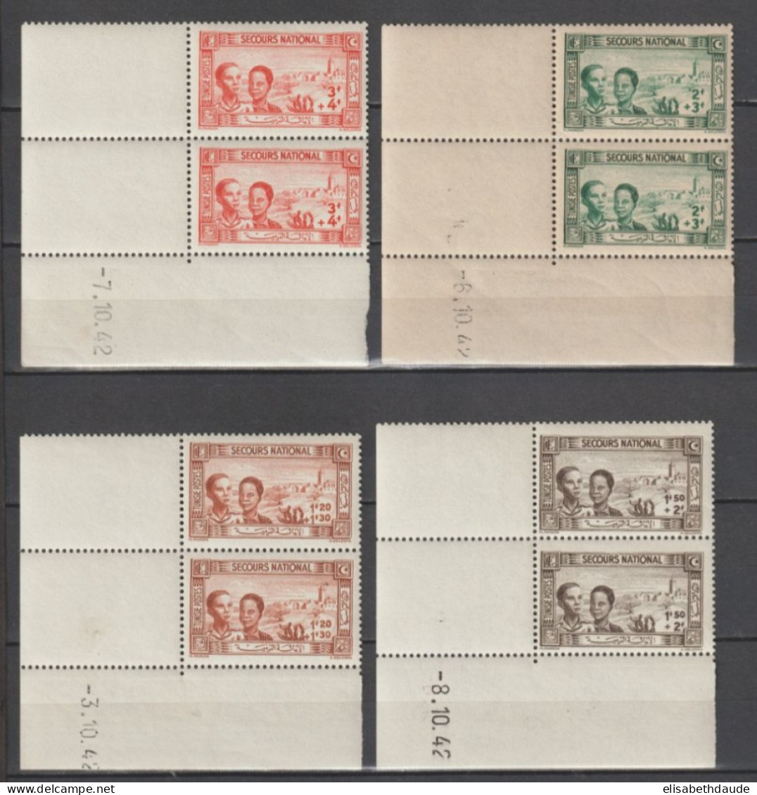 TUNISIE - 1944 - SERIE COMPLETE YVERT N°245/248 ** MNH PAIRE COIN DATE 1942 ! - - Unused Stamps