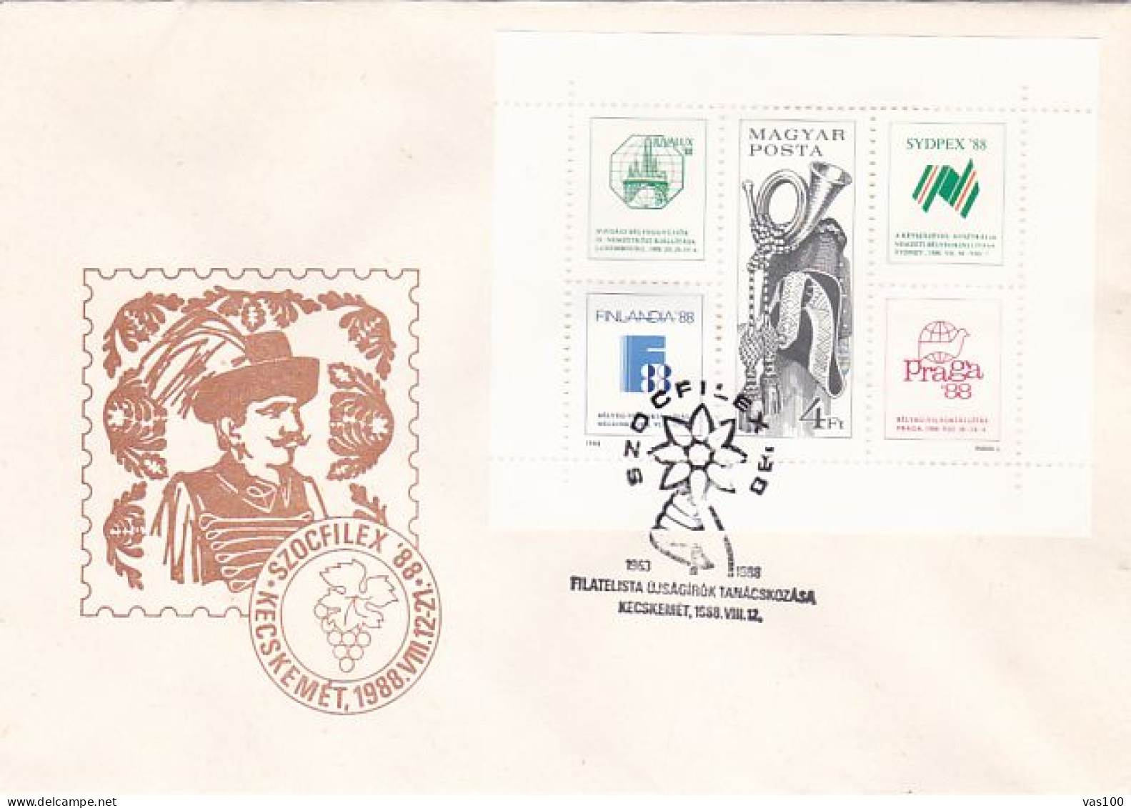 KECSKEMET SOCFILEX PHILATELIC EXHIBITION, SPECIAL COVER, 1988, HUNGARY - Cartas & Documentos