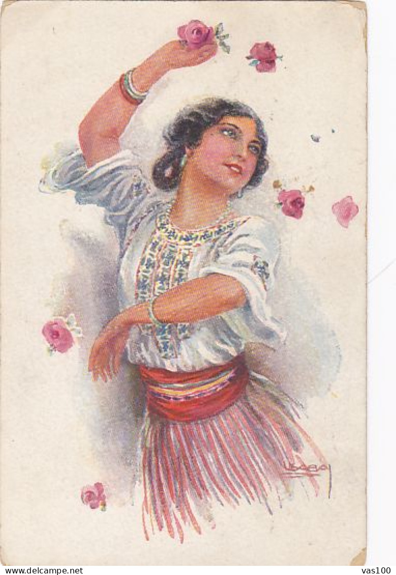 CPA ILLUSTRATIONS, SIGNED, USABAL- YOUNG WOMAN WITH ROSES - Usabal