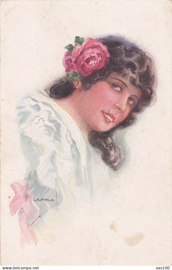 CPA ILLUSTRATIONS, SIGNED, USABAL- YOUNG WOMAN WITH ROSE - Usabal