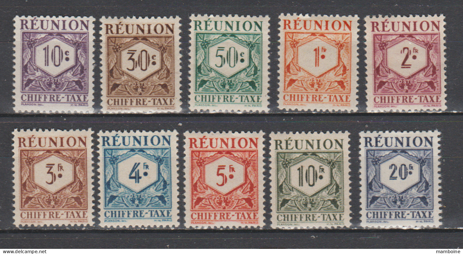 Réunion  1947  Taxe   N° 26 / 35  Neuf  X  Série Complète - Timbres-taxe