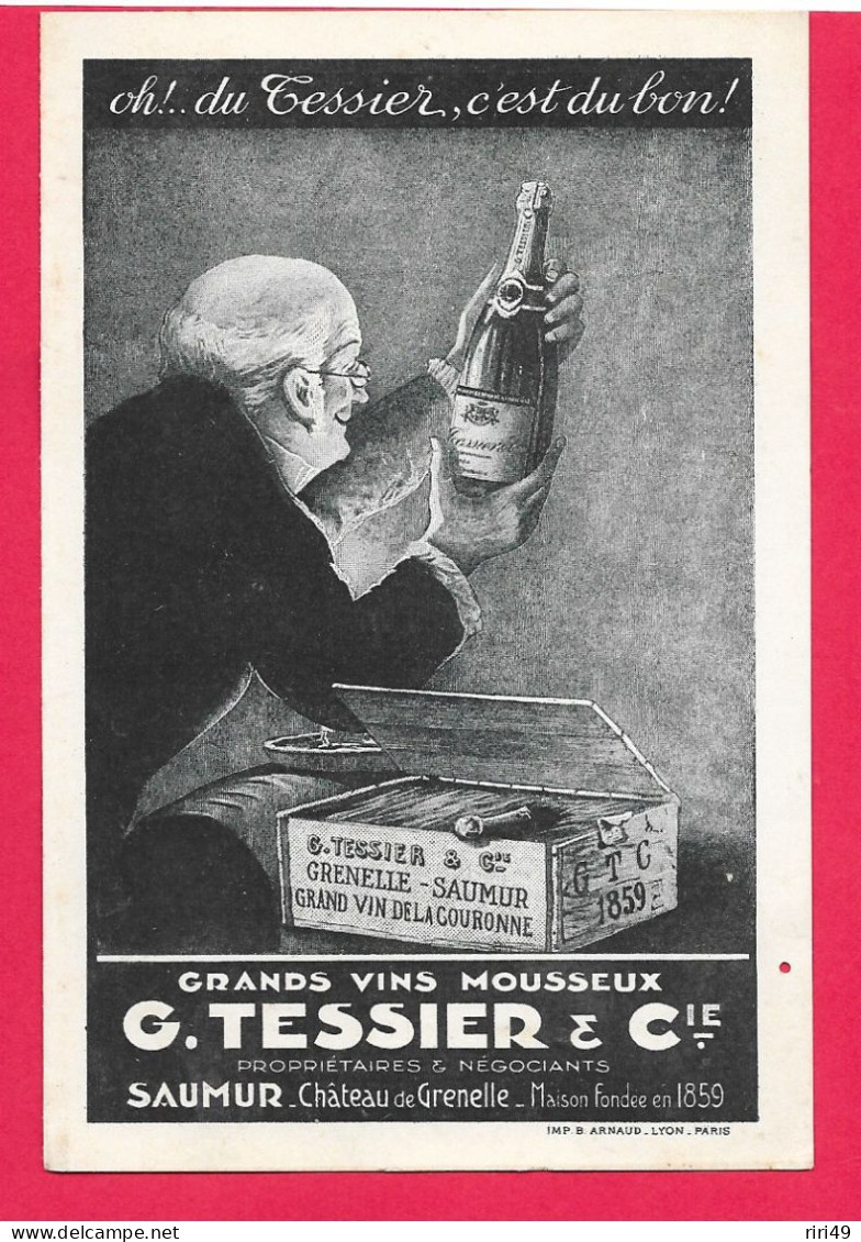 Saumur 49- Tarif "G.TESSIER, Grand Vins Mousseux, Voir Les Scannes Dépliant Format Carte Postale 4 Pages Couleur "Bleu" - Alcools