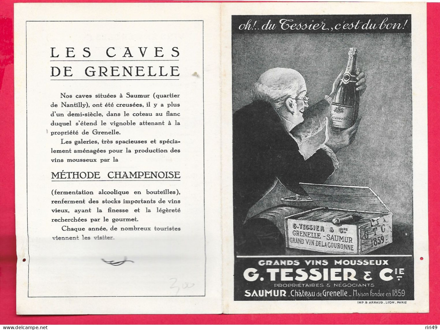 Saumur 49- Tarif "G.TESSIER, Grand Vins Mousseux, Voir Les Scannes Dépliant Format Carte Postale 4 Pages Couleur "Bleu" - Alcohol