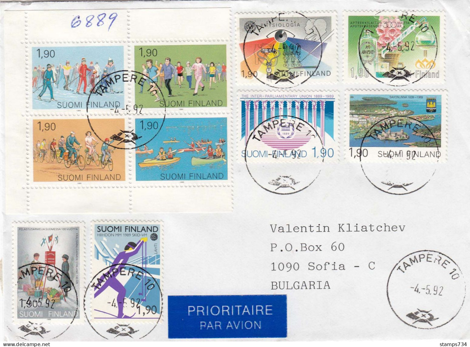 Finland - 001/1992 Letter Registered+priority From Tampere To Sofia(Bulgaria) - Brieven En Documenten