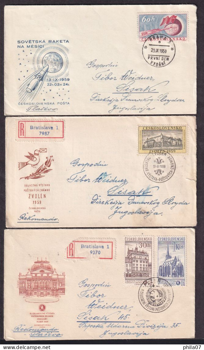 Czechoslovakia 1959 - lot of 14 First day covers mostly sent by registered mail to Sisak, various topic, nice / 12 scans