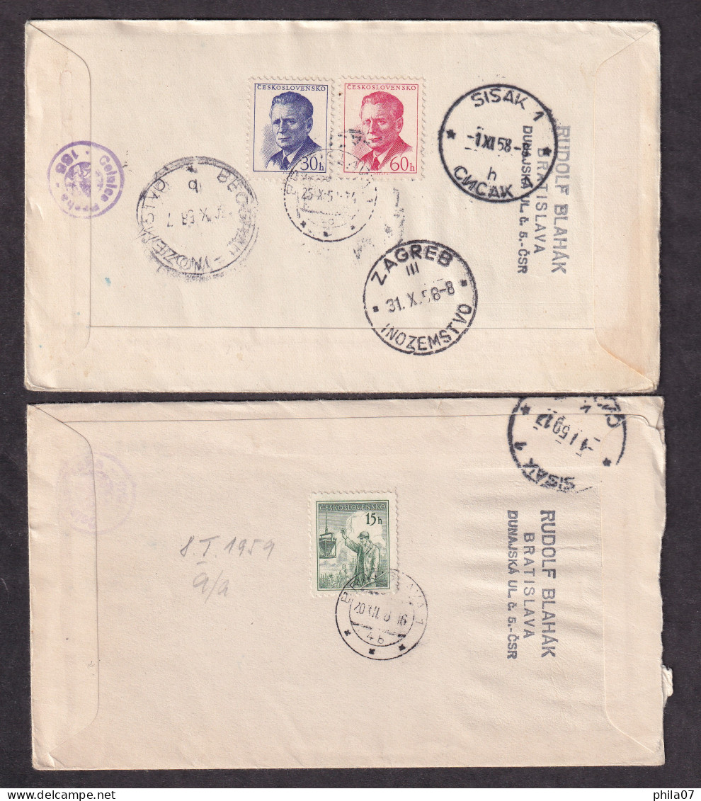 Czechoslovakia 1958 - Lot Of 4 First Day Covers Mostly Sent By Registered Mail To Sisak, Various Topic, Nice / 6 Scans - FDC