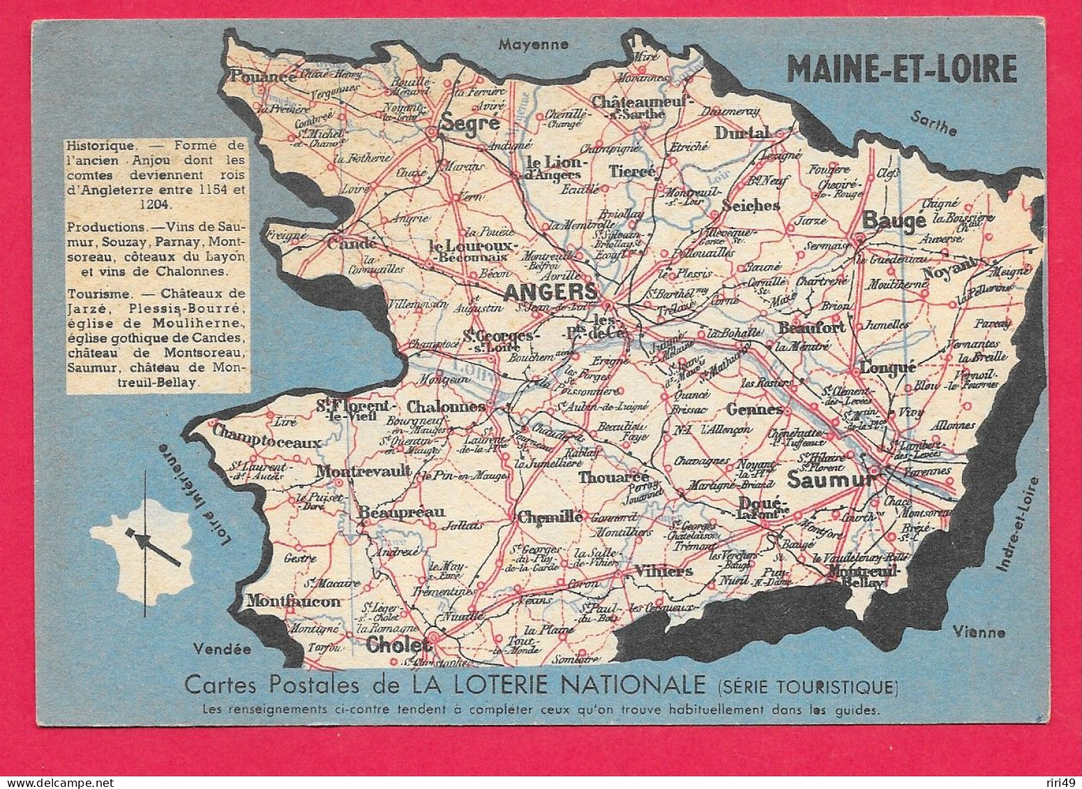 Cpsm  Maine Et Loire, Carte Postale De La Loterie Nationale, Maine Et Loire 3 Scannes, Carte Géographique - Pays De La Loire