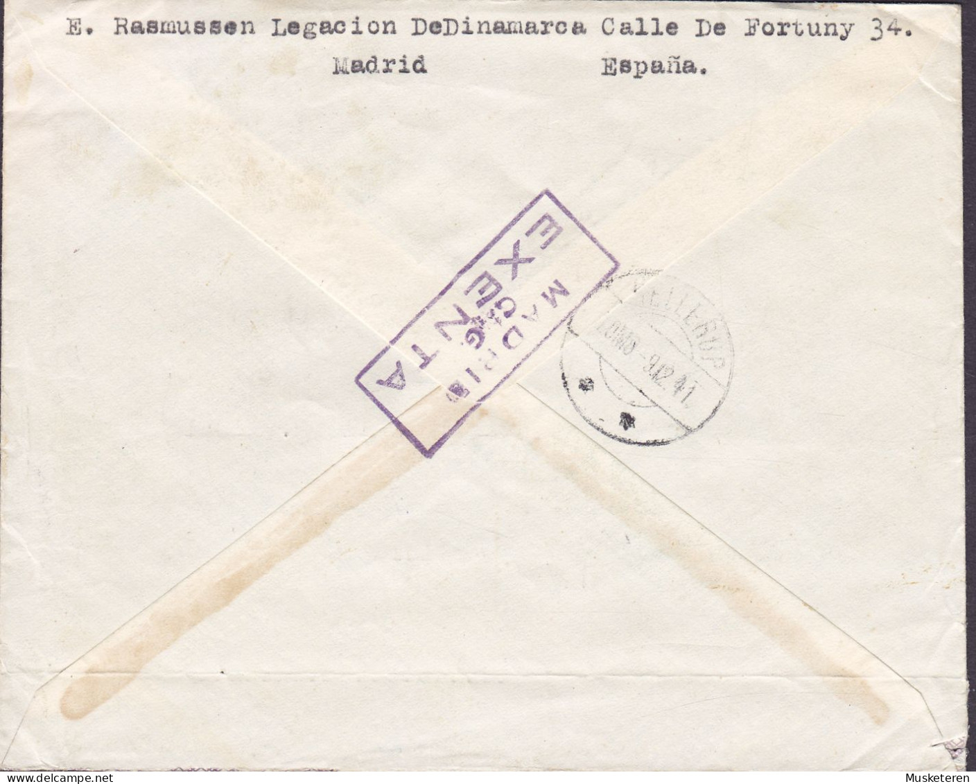 Spain VIA AEREA Label Boxed Registered Einschreiben Certificada MADRID 1941 Cover Letra HELLERUP Denmark Danish Censor - Cartas & Documentos