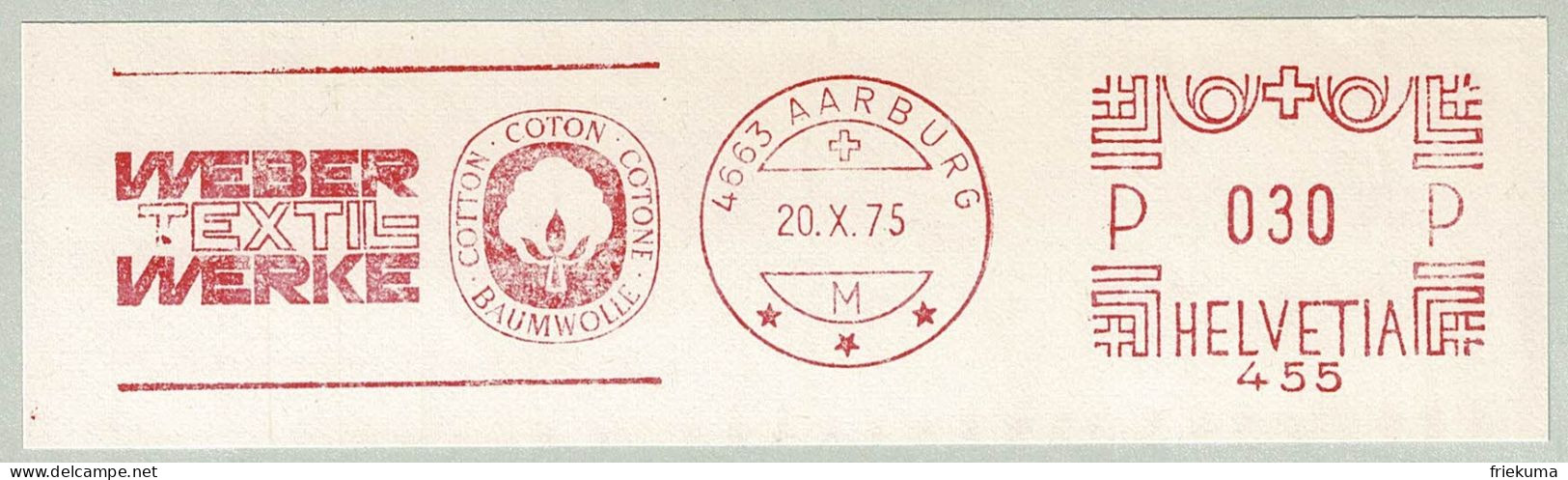 Schweiz / Helvetia 1975, Freistempel / EMA / Meterstamp Weber Textilwerke Aarburg, Baumwolle / Coton / Cotton - Textile