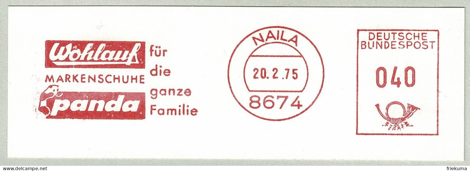 Deutsche Bundespost 1975, Freistempel / EMA / Meterstamp Wohlauf Schuhe Naila, Chaussure / Shoe, Panda - Textile