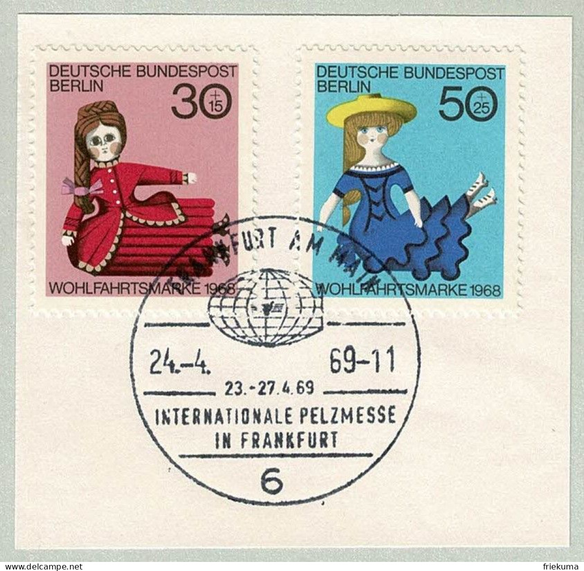 Deutsche Bundespost 1969, Sonderstempel Pelzmesse Frankfurt, Fourrure / Fur, Puppen - Textile