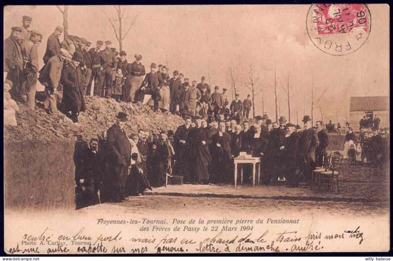 +++ CPA - FROYENNES LEZ TOURNAI - Pose De La Première Pierre Du Pensionnat Des Frères De Passy - 1904   // - Doornik