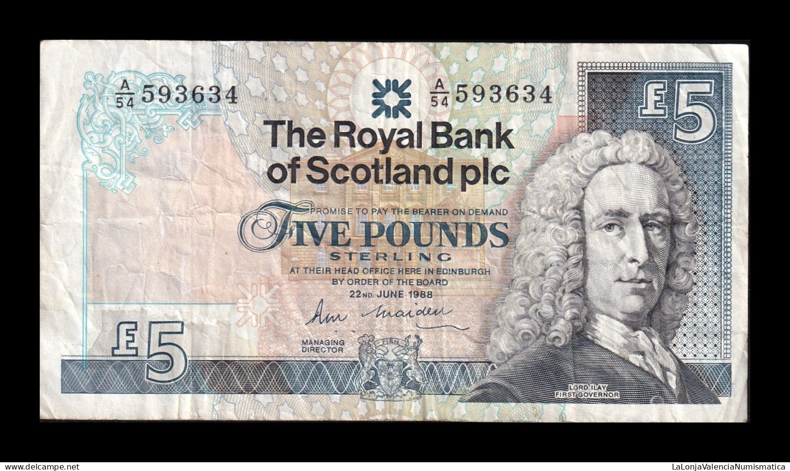 Escocia Scotland 5 Libras 1988 Pick 347a Bc/Mbc F/Vf - 5 Pond