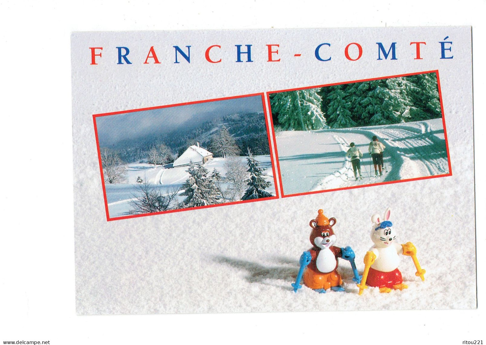 Cpm - L'hiver En  Franche-Comté - Neige Skieur - Jouet Lapin Ours - Franche-Comté