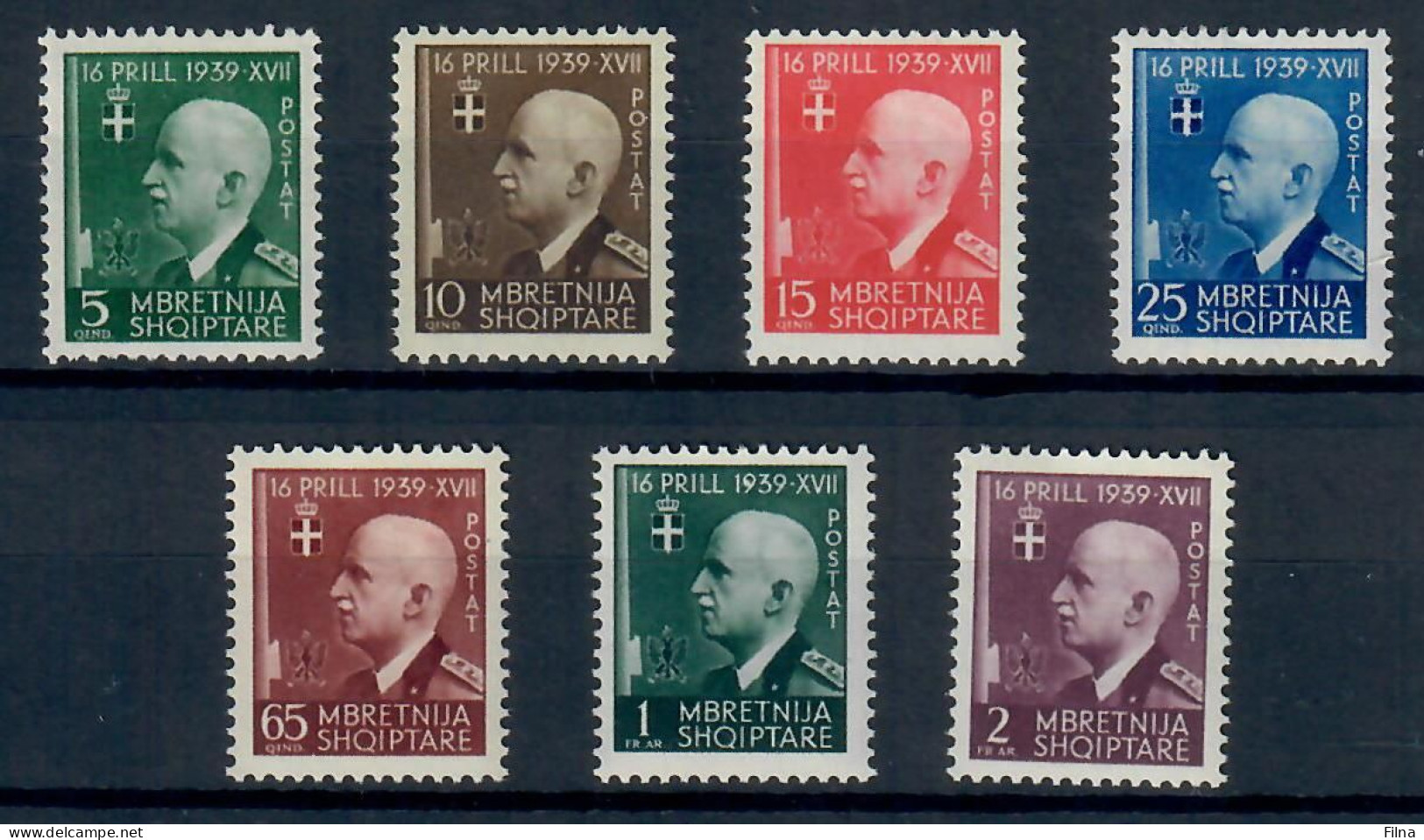 ALBANIA 1942 OCCUPAZIONE ITALIANA 3 ANNIVERSARIO UNIONE ITALO ALBANESE SERIE COMPLETA MNH/** - Albania