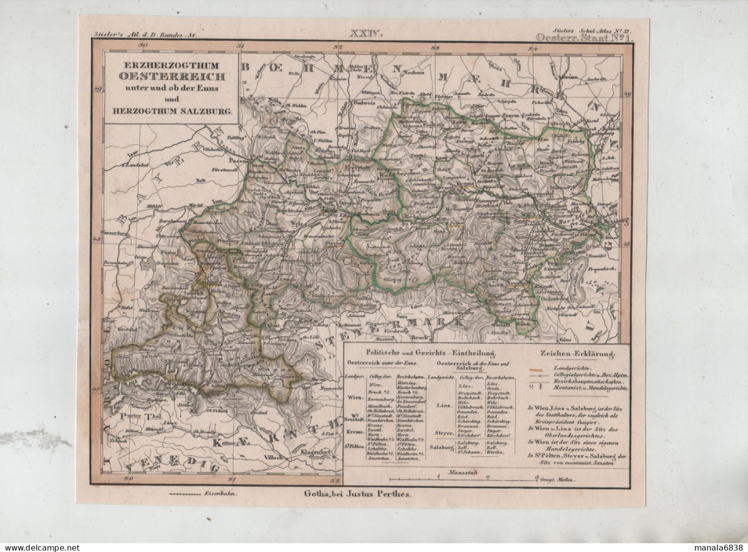 Erzherzogthum Oesterreich Unter Und Ob Der Enns Und Herzogthum Salzburg Gotha Bei Justus Perthes - Carte Geographique