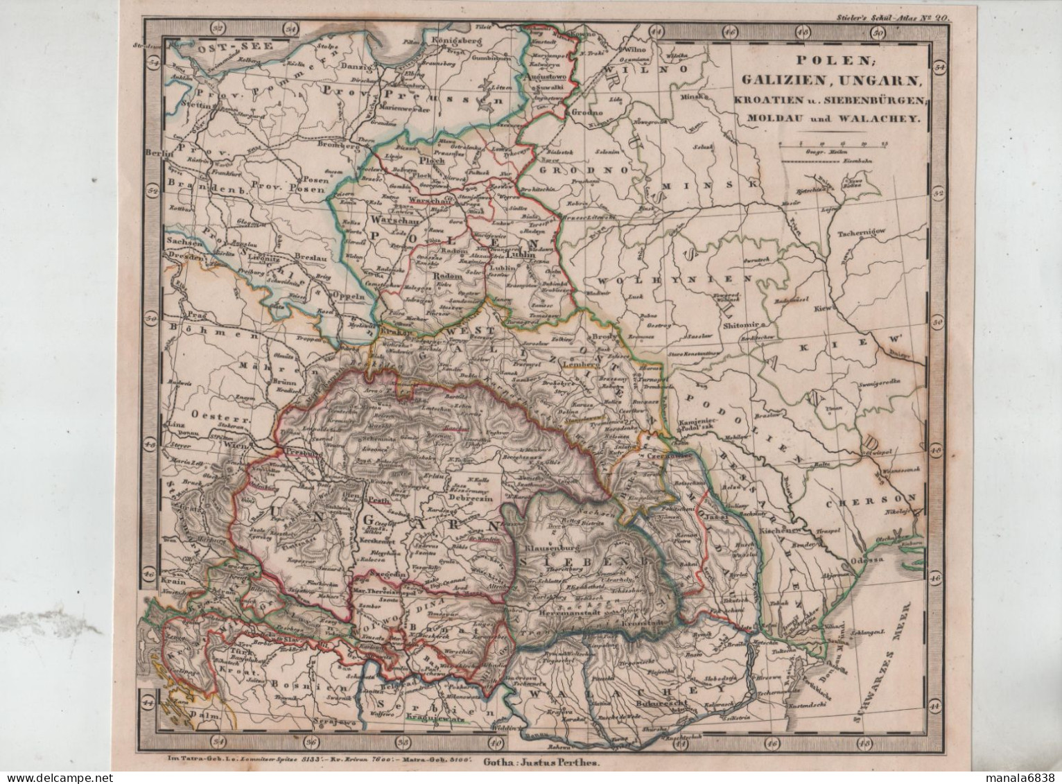 Polen Galizien Ungarn Kroatien Siebenburgen Moldau Walachey Gotha Bei Justus Perthes 1809 - Carte Geographique