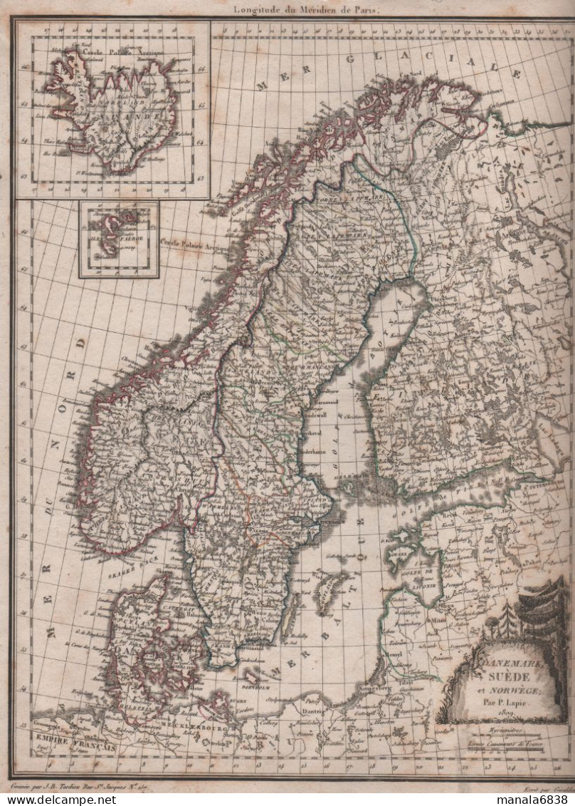 Danemark Suède Norwège Lapie 1809 Iles Féroé Islande JB Tardieu Giraldon - Landkarten