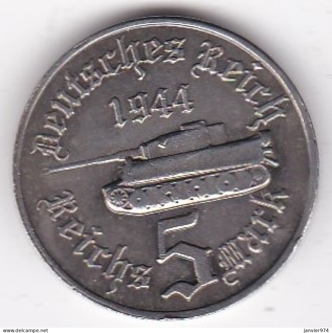 Médaille Argentée, 5 Reichsmark 1944 Hitler - Tank Char Panze - Altri & Non Classificati