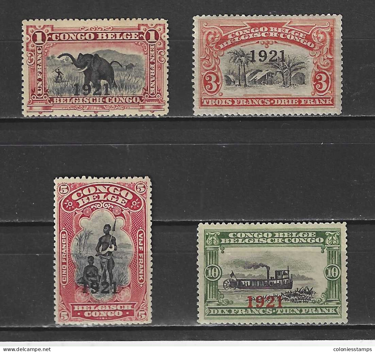 (S0118) BELGIAN CONGO, 1921 (Pictorials. Overprints). Complete Set. Mi ## 52-55. MLH*/MH* - Unused Stamps