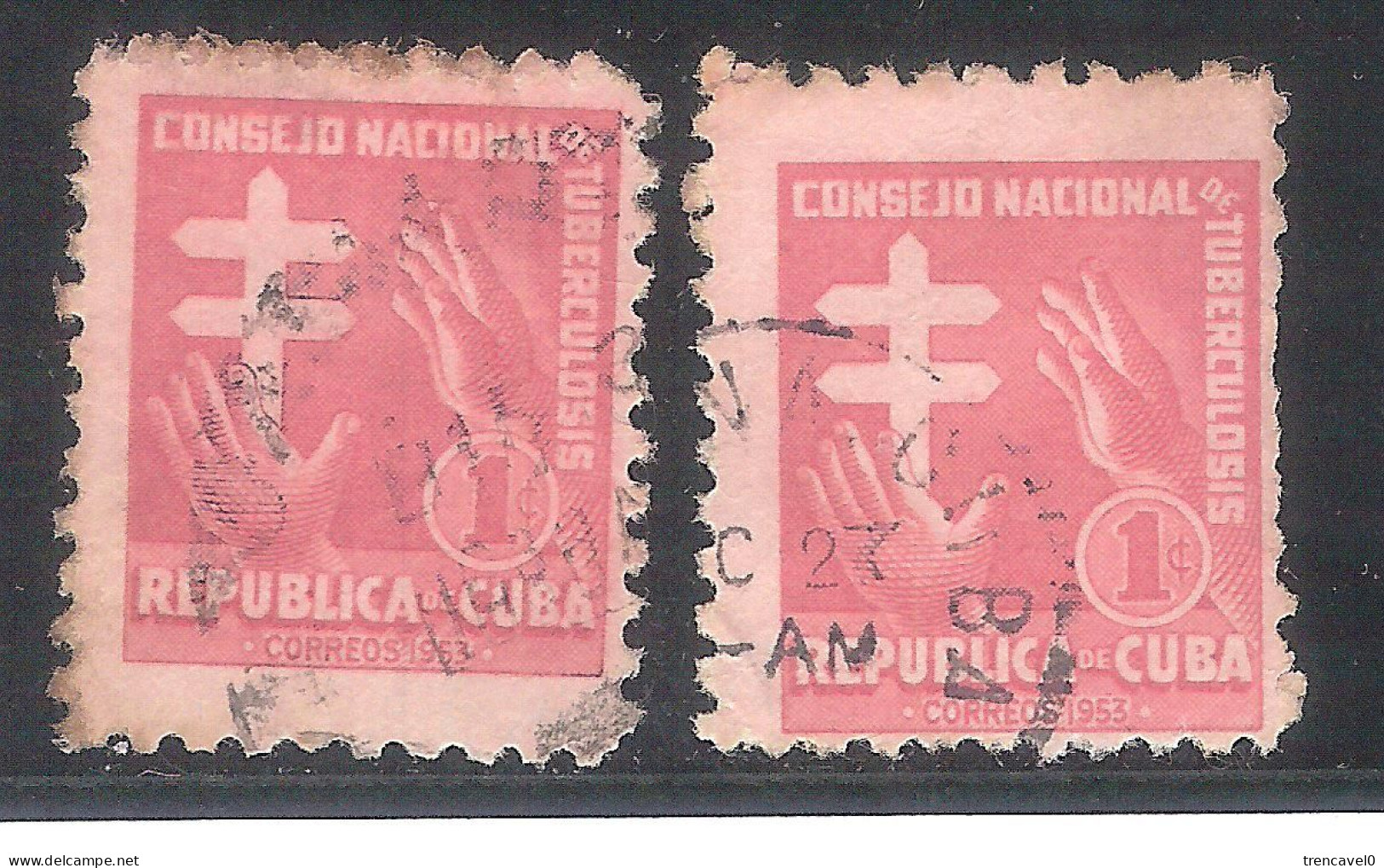 Cuba 1953 - 2 Sellos Usados Y Circulados - Consejo Nacional De Tuberculosis - Beneficenza