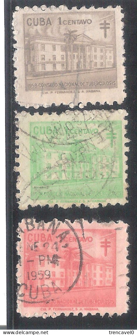 Cuba 1958 - 3 Sellos Usados Y Circulados - Consejo Nacional De Tuberculosis - Liefdadigheid