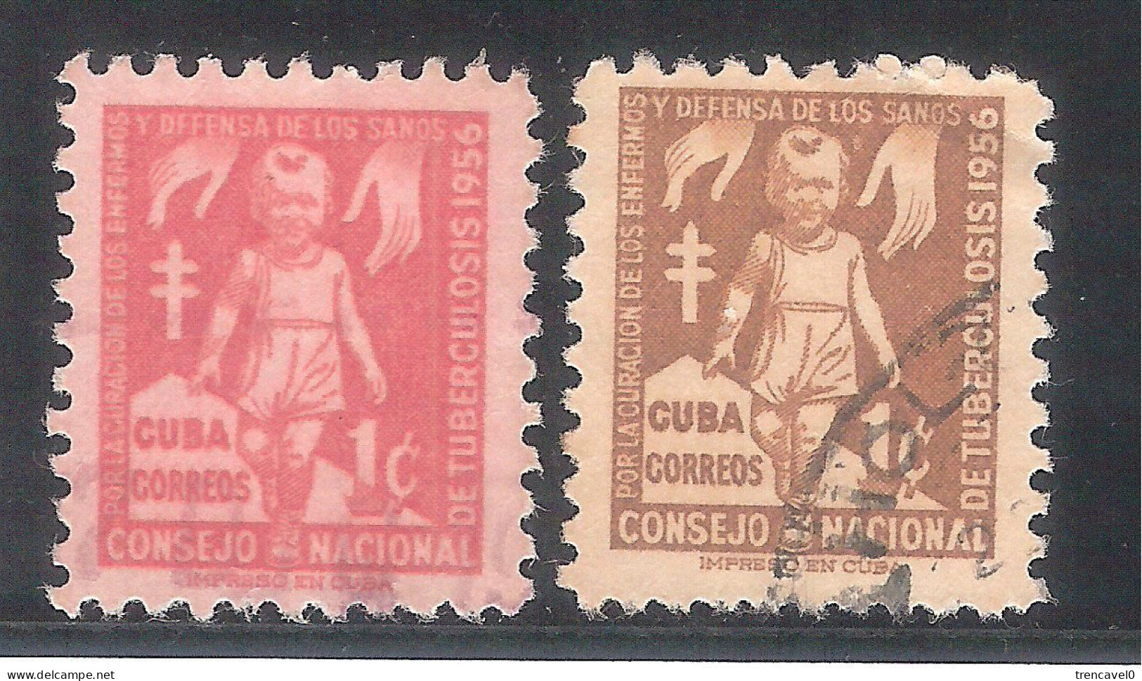 Cuba 1956 - 2 Sellos Usados Y Circulados - Consejo Nacional De Tuberculosis - Beneficiencia (Sellos De)