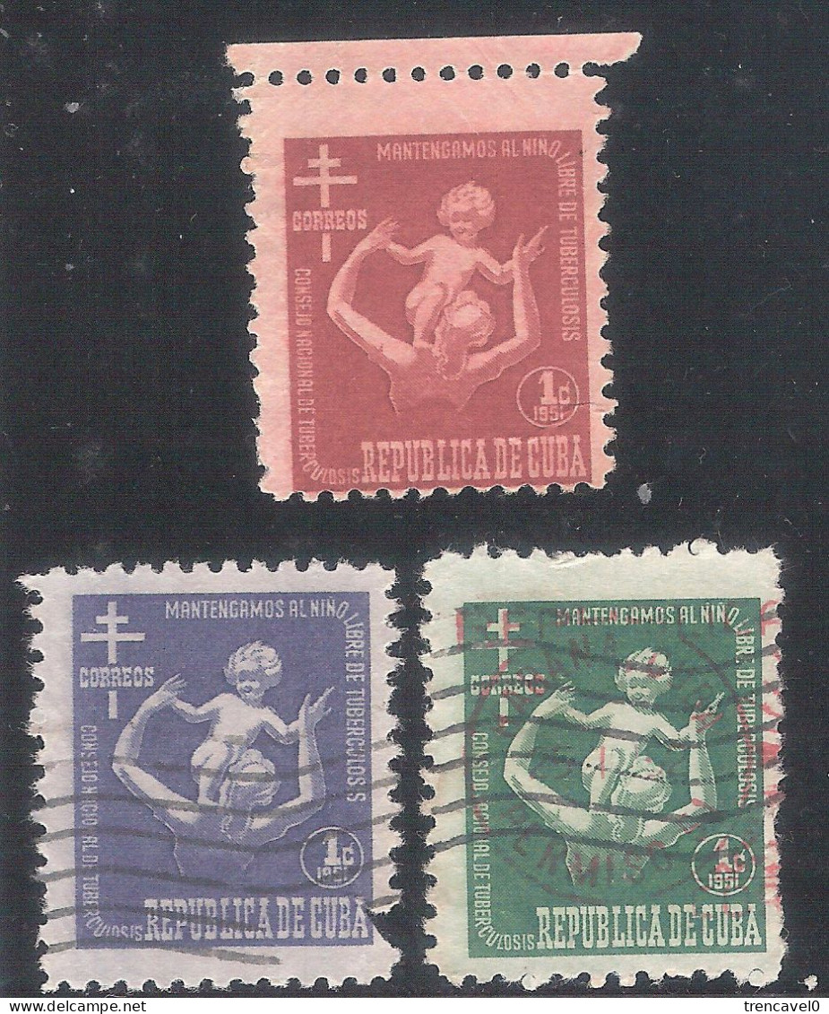 Cuba 1951 - 3 Sellos Usados Y Circulados - Consejo Nacional De Tuberculosis - Bienfaisance