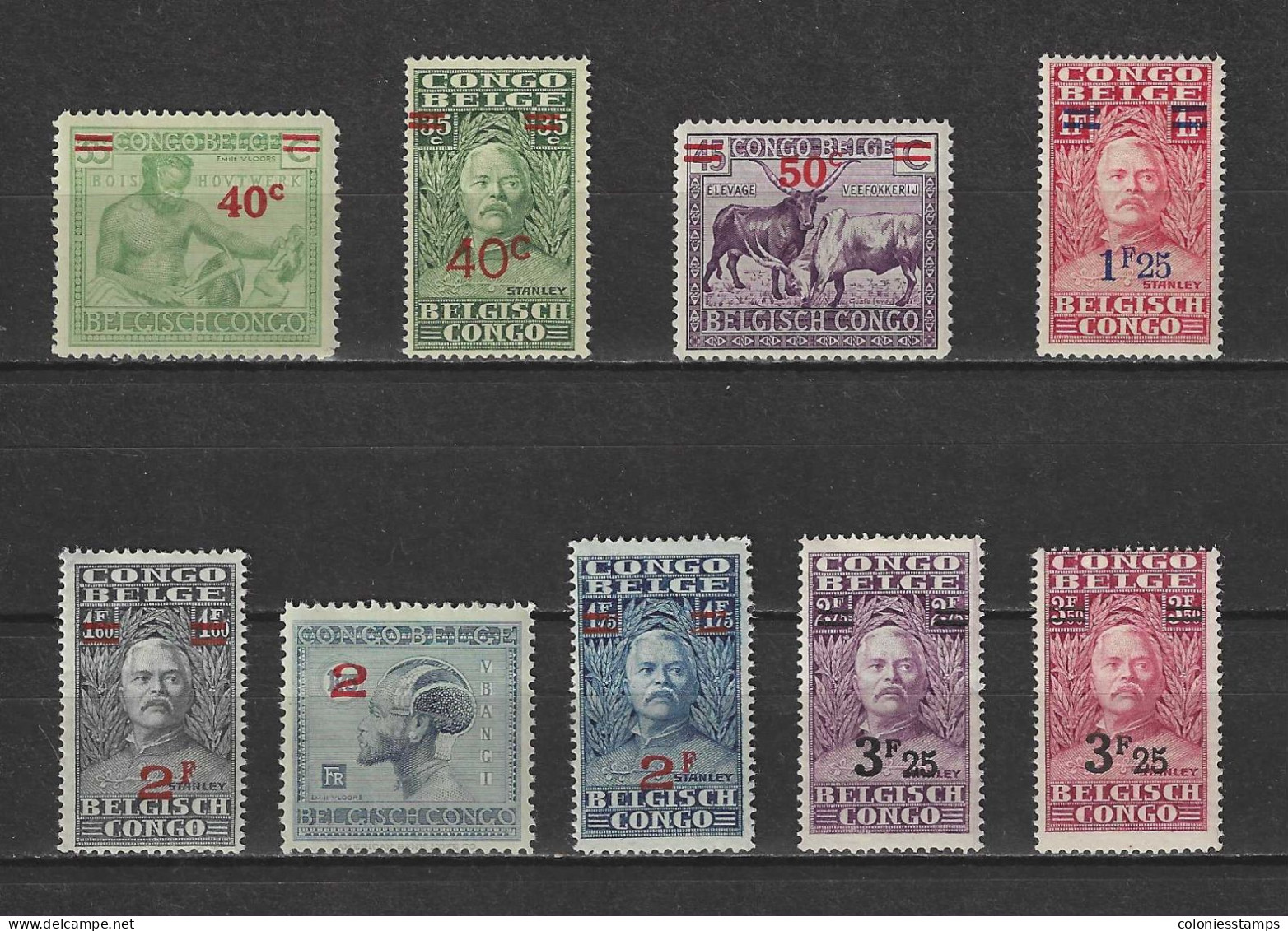 (S0120) BELGIAN CONGO, 1931 (Pictorials. Overprints). Complete Set. Mi ## 121-129. MLH*/MH* - Unused Stamps