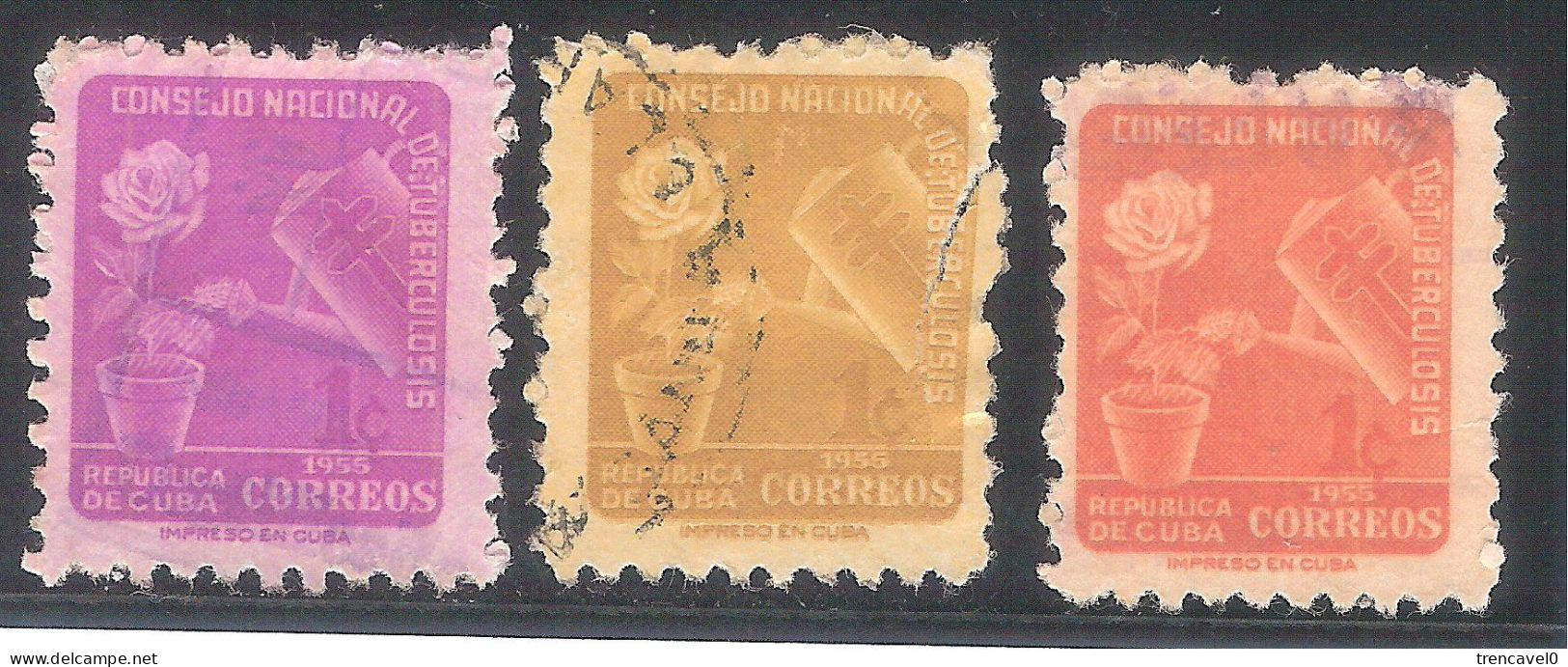 Cuba 1955 - 3 Sellos Usados Y Circulados - Consejo Nacional De Tuberculosis - Wohlfahrtsmarken