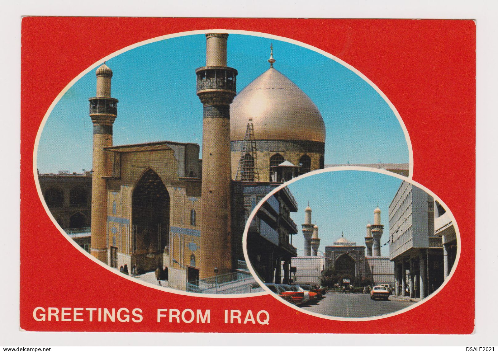Iraq Greetings From IRAQ Mosque, Street Scene With Old Cars View Vintage Photo Postcard RPPc (64631) - Iraq