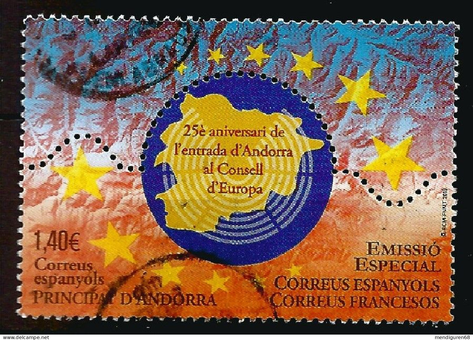 ANDORRE ANDORRA 2019 25TH ANNIVERSARY OF ANDORRA IN COUNCIL OF EUROPE USED MI 488 SN 470 YT 478 SG 489 - Usados