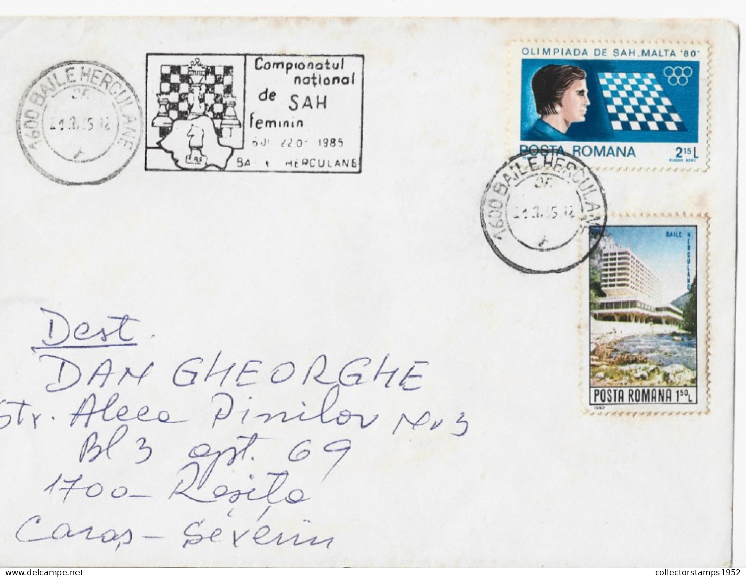 CHESS, FEMININ COMPETITION ,BAILE HERCULANE ,1985 SPECIAL COVER ROMANIA - Storia Postale