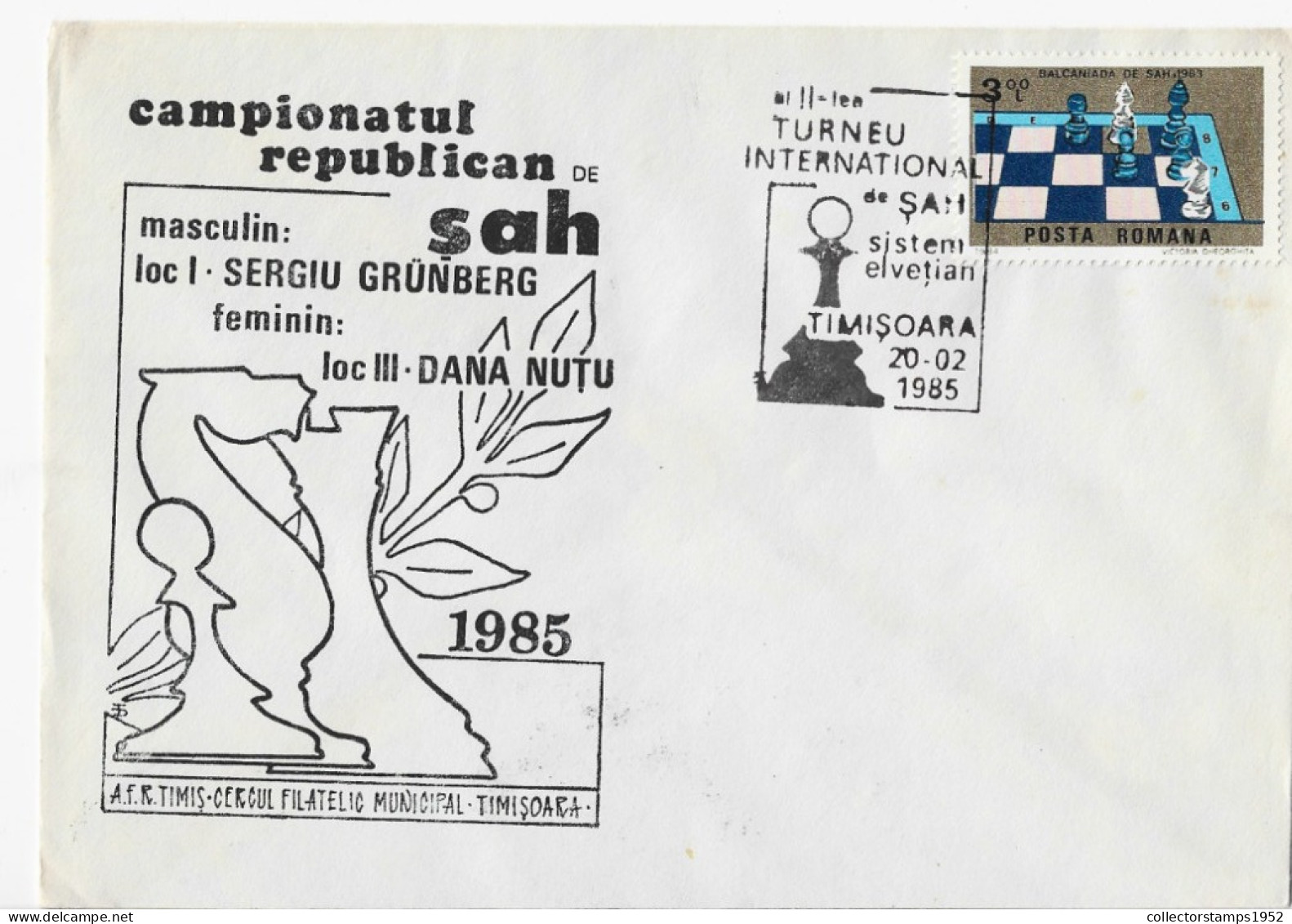 CHESS FEMININ COMPETITION ,BAILE HERCULANE ,1985 SPECIAL COVER ROMANIA - Cartas & Documentos
