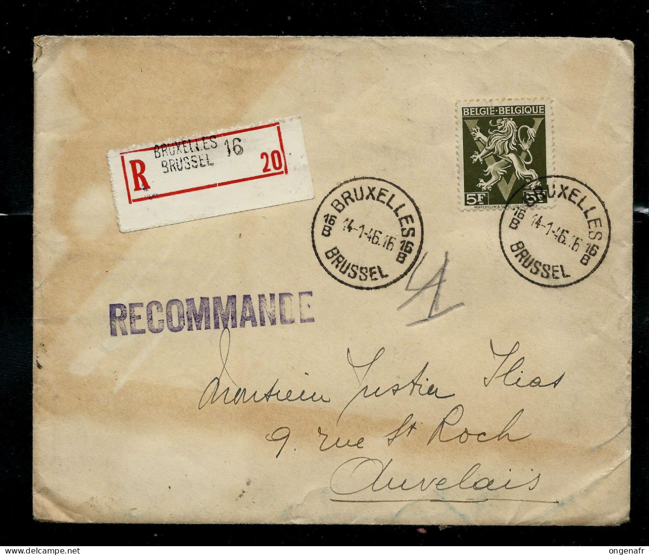 Plis - Seul Sur Lettre N° 688A  Obl. BXL - 16B - 14/01/46 En Rec. ( Côte: 50 €) + Vignette Ostende Au Dos - Poste Rurale