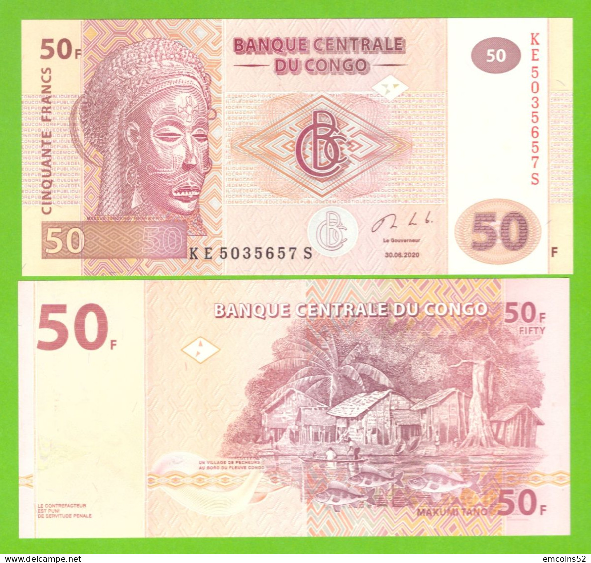 CONGO DEMOCRATIC REP. 50 FRANCS 2020 P-97c  UNC - République Démocratique Du Congo & Zaïre