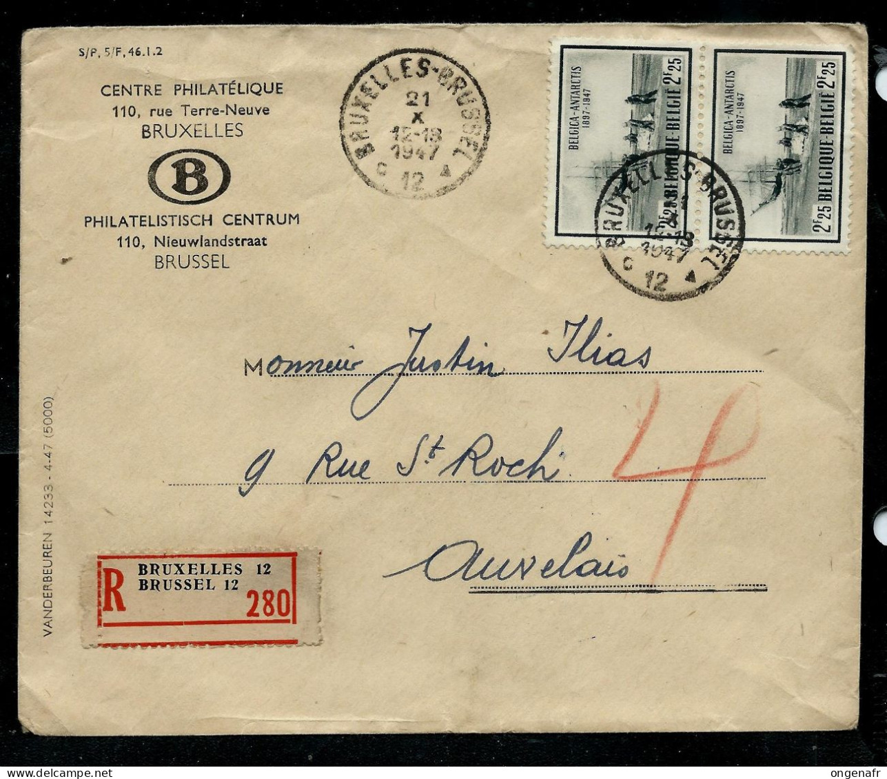 Plis Des Chemins De Fer Belges Avec Paire N° 750 ( Exp. Antarticque) Obl. BXL  - 12 - 21/10/1947 En Rec. - Rural Post