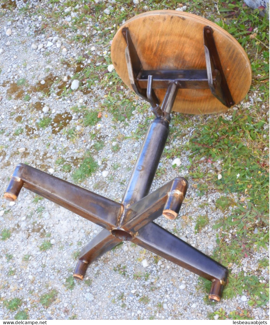 - TABOURET INDUSTRIEL BOIS & METAL VINTAGE REGLABLE EN HAUTEUR Déco XXe   E - Otros & Sin Clasificación