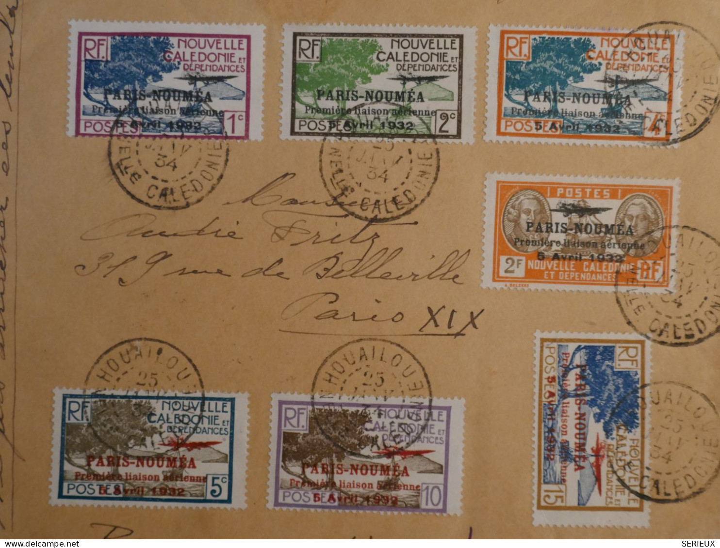 C NOUVELLE CALEDONIE BELLE LETTRE RARE 1934 PETIT BUREAU HOUAILOU 1ER VOL  NOUMEA PARIS FRANCE+ PA N°3.. N°24++ - Lettres & Documents