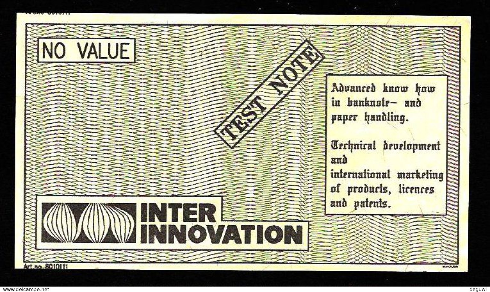 Test Note "INTER INNOVATION, 120 X 68 Mm, Testnote, Beids. Druck, RRRRR, UNC, Sehr Alt - Sonstige & Ohne Zuordnung